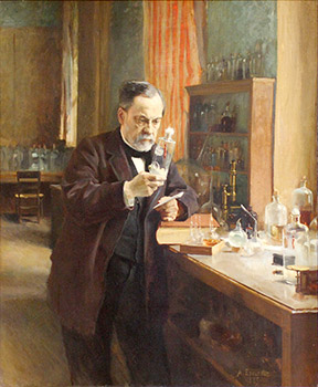 ouis Pasteur in his laboratory, pintura de Albert Edelfeldt