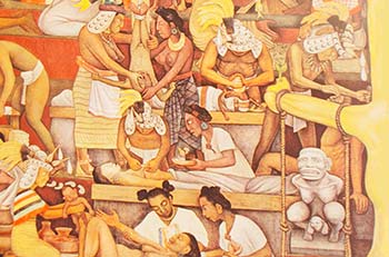 Detalle del mural El pueblo en demanda de salud, de Diego Rivera y David Alfaro Siqueiros, en el Hospital La Raza; imagen tomada de http://www.udg.mx/sites/default/files/080311_revista_tukari.pdf