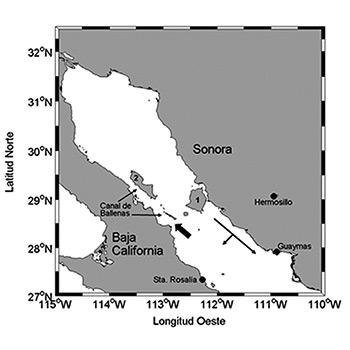  Mapa de la mitad superior del Golfo de California