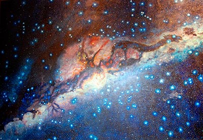 Representación artística de las constelaciones oscuras andinas ubicadas