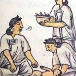 Bienvenida al recién nacido. Códice Florentino, lib. IV, f. 19r. Imagen tomada de https://www.noticonquista.unam.mx/amoxtli/2694/2694