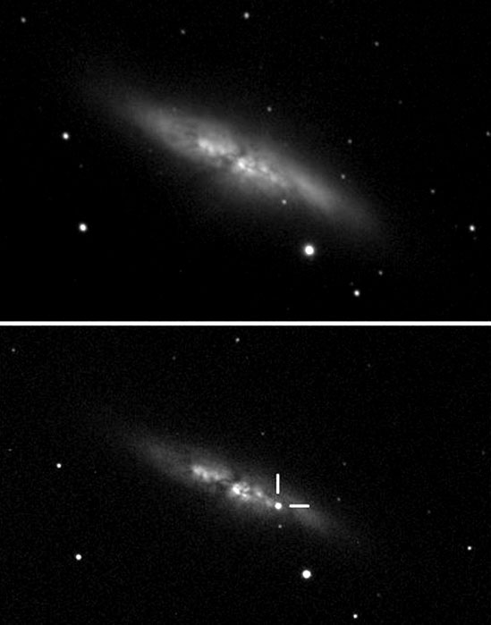 La fotografía es el promedio de 18 imágenes, de 20 segundos cada una, obtenidas con una cámara CCD ST8 y un telescopio de 10”. Se utilizó el filtro V. Por Estudiantes de la Esaobela 2014 y perso- nal del Observatorio de Tonantzintla.