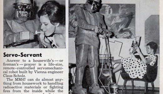 Robot de servicio ofrecido en la revista Popular Mechanics a inicios de los 60s. http://blog.modernmecha- nix.com/mags/PopularMechanics/7-1961/servo_servant.jpg