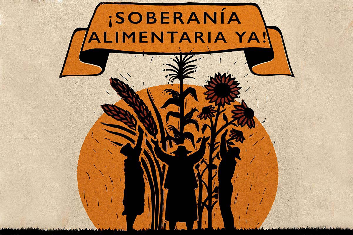 Ilustración de Rosanna Morris, tomada de https://agenciatierraviva.com.ar/a-25-anos-de-lucha- colectiva-la-via-campesina-sostiene-que-no-hay-futuro-sin-soberania-alimentaria/